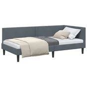 Vidaxl Kotna postelja z vzglavjem Temno siva 100 cm x 200 cm Žamet