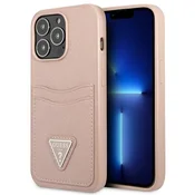 Guess Ovitek Saffiano Triangle Logo Kart za iPhone 13 Pro, roza