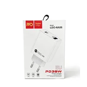 PD Brzi USB punjac za telefon, 38 W, USB + Type-C, EU adapter, Beli