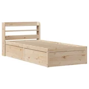 Vidaxl Posteljni okvir z vzglavjem 90x190 cm trdna borovina