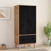 vidaXL Garderobna omara OTTA Črna 76,5 x 53 x 172 cm Trdna borovina