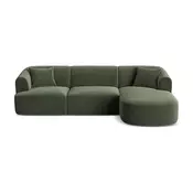 Zelena žametna kotna sedežna garnitura (desni kot/z ležalnikom) Campi – Cosmopolitan Design