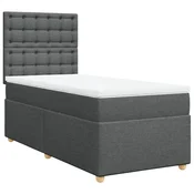Vidaxl Box spring postelja z vzmetnico temno siva 90x200 cm blago