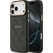 Guess PU Leather 4G Gold Frame MagSafe zadnji pokrov za iPhone 17 Pro Max Black