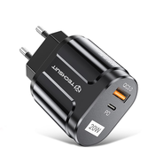 Techsuit - Premium stenski polnilec (CHPD038) - USB-A, QC 3.0, USB-C, 20 W - črn