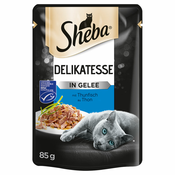 Mega pakiranje Sheba različice v vrečkah za ohranjanje svežine 24 x 85 g - Delikatesse v želeju s tuno