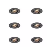 Komplet 6 modernih vgradnih reflektorjev Gunmetal GU10 50 mm okrogli nagibni - Rondoo