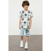Trendyol Blue Printed Knitted Top-Bottom Set