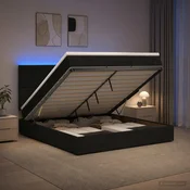 vidaXL Otomanska postelja z vzmetnico in LED Črna 160 x 200 cm Blago