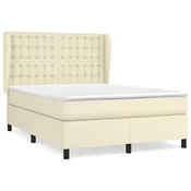 Vidaxl Box spring postelja z vzmetnico krem 140x190 cm umetno usnje