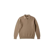 Kleidermafia Pulover Slim Fit Knit Zipper Polo Sweater - Camel kamela