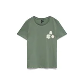 VERO MODA Majica  pesek / temno zelena / bela