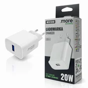 USB-A stenski polnilnik 20W PD 3A hitro polnjenje telefona in tablice, bele barve