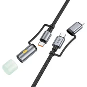 Hoco Vse-v-enem kabel USB-C/Lightning na USB-C/LED-lučka Hoco PD 3A 60 W, 1,2 m, U138, črn