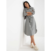 Grey striped shirt dress with belt for tying