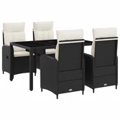 Vidaxl Zunanja jedilnica 5 pcs Črna in krem bela 150 x 90 x 75 cm