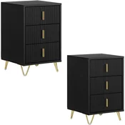 SoBuy Nočna omarica s 3 predali Črna 40x36x63cm FBT115-L-SCHx2, (5000243404)
