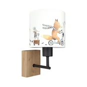 Brilagi - Zidna lampa BOBO WOOD 1xE27/25W/230V hrast/crna/bela/sa životinjskim motivima
