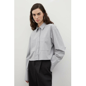 Košulja Herskind za žene, boja: siva, relaxed, s klasicnim ovratnikom