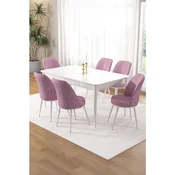 Hanah Home trpezarijski set Pir, sto i 6 stolica, bela ploca, roze tkanina Babyface