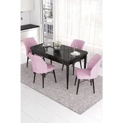 Hanah Home trpezarijski set Eva, sto na razvlacenje i 4 stolice, ploca u dekoru crnog mermera, roze tkanina Babyface