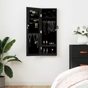 Zidni ormaric za nakit s ogledalom crni 30 x 8,5 x 90 cm