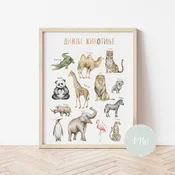 Its a moms world Edukativni poster za decu sa ramom Divlje životinje A4