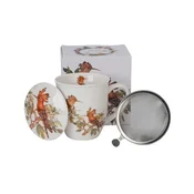 Porcelanasta skodelica za čaj z infuzerjem in motivom ptice