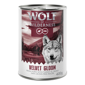 Wolf of Wilderness Adult 6 x 400 g - Red Meat Velvet Gloom: svinjsko meso s puranom in postrvjo