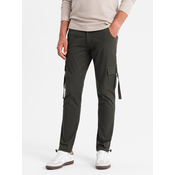 OMBRE Moške tovorne hlače STRAIGHT LEG s črtastimi žepi grafitne barve MDN127156 M