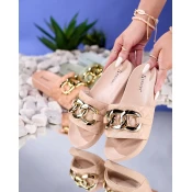 Resti Royalfashion Beige womens quilted flip-flops with gold chain Eteris