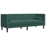 Vidaxl Kavč chesterfield z vzglavniki trosed temno zelen žamet