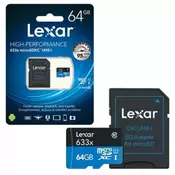 LEXAR 64GB LSDMI64GBB633AHigh-Performance 633x microSDXC UHS-I, up to 100MB/s read 45MB/s write C10 A1 V30 U3