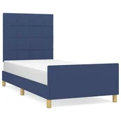 Vidaxl posteljni okvir brez vzmetnice Modra 90x200cm Tkanina