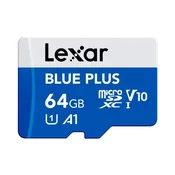 Lexar Spominska kartica BLUE PLUS, Micro SDXC, 64GB, 100MB/s, U1, V10, A1, UHS-I, z adapterjem
