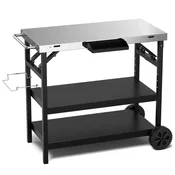 Northix Miza za žar iz INOX 91x45 cm 3 police mobilna s kolesi