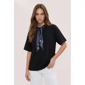 Trendyol Majica safir / črna / off-bela