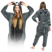 shumee Topla moška kigurumi pižama onesie z rakunom in zadrgo, siva, z rakunom, velikost XL