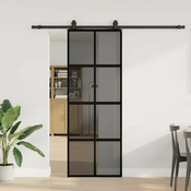 vidaXL Drsna vrata z opremo črna 76x205 cm kaljeno steklo