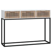Vidaxl Konzolna mizica bela 105x30x75 cm inženirski les in železo