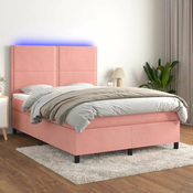 vidaXL vidaXL Box spring postelja z vzmetnico LED roza 140x190 cm žamet, (20898447)