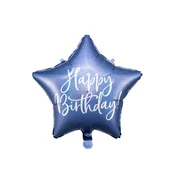 PartyDeco Balon iz folije zvezda - Happy Birthday kraljevsko modra 40 cm