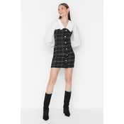 Trendyol Black A-Line Shirt Collar Tweed Mini Woven Dress