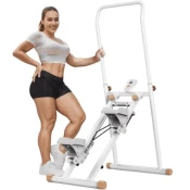Smania Stopniščni steper z ročajem StepFIT- Bela | Fitnes naprava za domačo uporabo | Kompaktna vadbena naprava