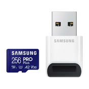 Samsung 256 GB PRO Plus micro SDXC CL10 U3 pomnilniška kartica (brez: do 180/130 MB/s) + adapter USB