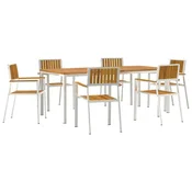 Vidaxl Zunanja jedilnica 7 szt. Trdna akacijeva les in nerjavna stole