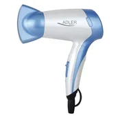 Adler Sušilnik za lase Adler AD 2222 - modro-beli, 1200 W, zložljiva drška, 2 hitrosti, koncentrator priložen, kompaktne dimenzije.