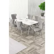 HANAH HOME Rasklopivi trpezarijski sto i stolice (7 delova) Esla White Marble Chrome Grey