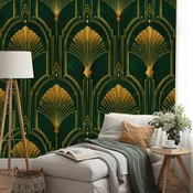 Samolepilna fototapeta zlati art deco pahljače na zeleni - 539x363