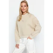 Trendyol Stone Crew Collar Regular Fit Embroidered Fleece Inside Knitted Sweatshirt